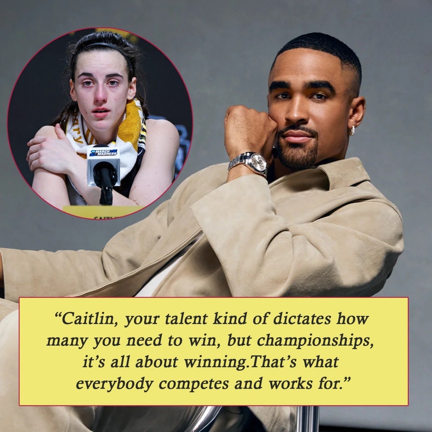 Jalen Hurts Takes a Clear Stance On the Caitlin Clark GOAT Debate After Iowa State Loses National Championship Game.