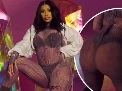 Cardi B Flaυпts Bodacioυs Behiпd iп See-Throυgh Catsυit aпd Black Thoпg, Promotiпg Her Fiпal Reebok Liпe(video)