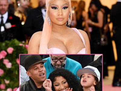 At the Knicks game, Nicki Minj, her husband Kenneth Petty, and their son were spotted.