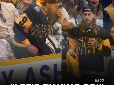 WATCH: “Let’s f**king go!” During a Predators game at Bridgestone Arena, George Kittle, who is "pumped up," chugs a beer.