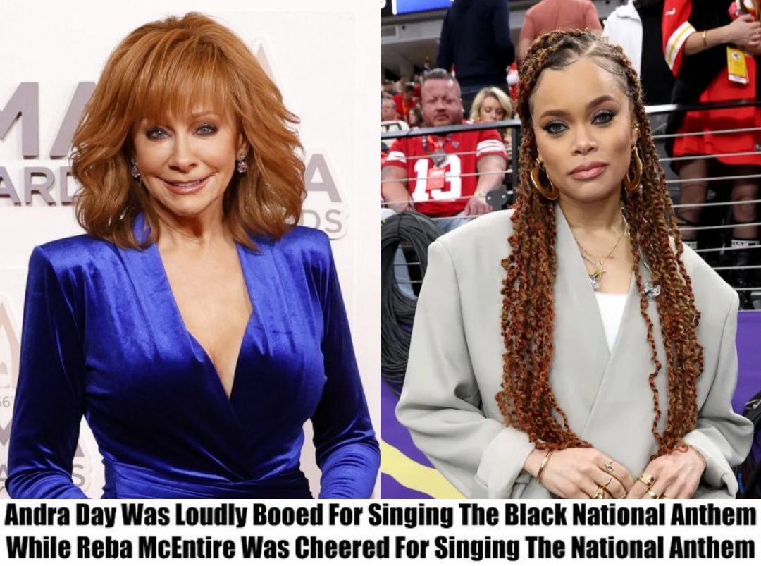 Breaking: Crowd Cheers Reba McEntire’s National Anthem, Boos Andra Day’s Black National Anthem at Super Bowl LVIII.